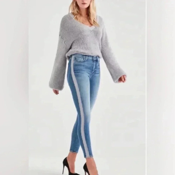7 FOR ALL MANKIND Luxe Vintage High Waist Ankle Skinny Jean Silver  Stripe 29/8 - Picture 1 of 15